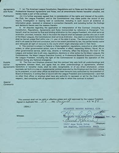Френк Робинсон Потпиша Договор ЗА Тренирање На Пиварите ОД 1984 ГОДИНА пса/ДНК Х45024-Млб Исечени Потписи