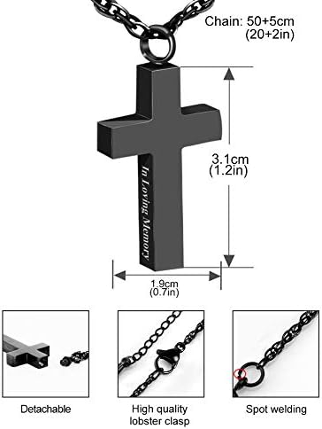Dletay кремирање крст ѓердан за пепел од не'рѓосувачки челик крст на урн, приврзок за пепел, спомен накит во меморија за убов