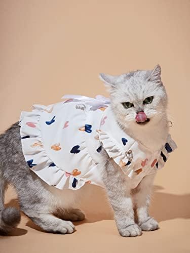 Qwinee симпатична срцева печатена мачка фустан со мачки лак со маче фустан Руфла трим принцеза здолниште за мало средно кутре