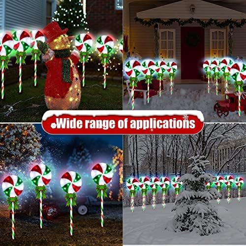 4 пакувања 27,5 Холипоп Пеперминт Божиќна патека Светла на отворено со лакови, зелена црвена бела 80 LED бонбони светла 8 -светла 8 режими Тајмер