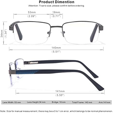 Missfive Men Premium Multifocus Reading очила сина светлина блокирање, прогресивна метална рамка без скршена пролетна шарка