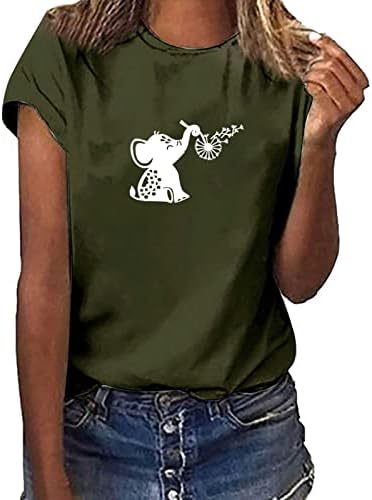Женски кратки ракави врвови на глуварчето цветно печатење врвови маички екипаж спандекс симпатични смешни животински врвови 2023 g7
