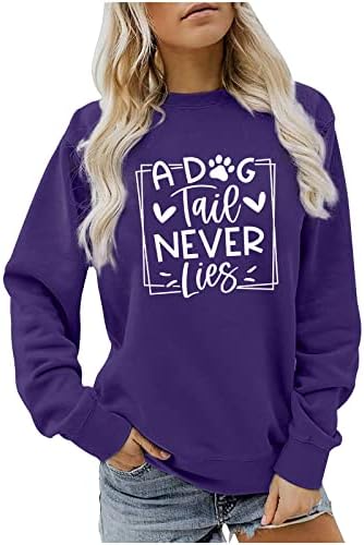 Куче Таи никогаш не лаже врвови за женски кучиња шепаки графички маици со долги ракави екипаж пулвер, модни блузи за печатење,