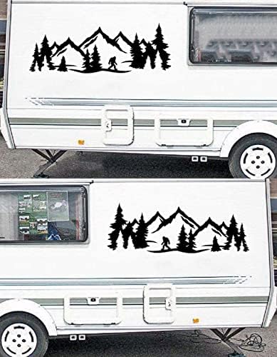Трговскиот пар Minglewood го огледало Bigfoot Mountain Scene V8 Vinyl Decals - Sasquatch RV Camping Trail Trailer - Налепници за намалување