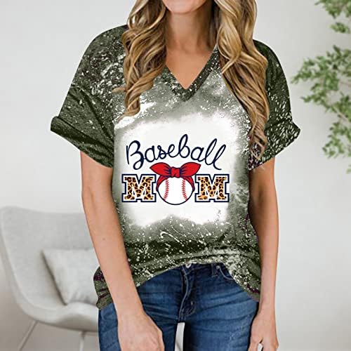 Бејзбол маица кошула жени, женски бејзбол мама буква печати врвови против маички со кратки ракави на вратот мекобол гивафик мета