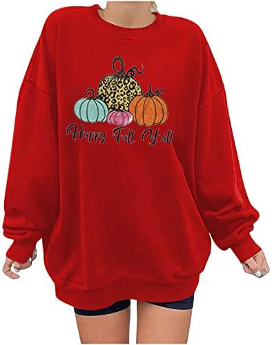 Среќна есен, ќе има џемпер од тиква леопард, жени деца Ноќта на вештерките печатени есенски врвен екипаж со долги ракави пуловер