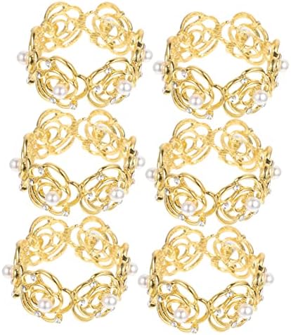 Bestonzon 18 парчиња салфетка торба свадба украси свадбени табели декор држач за салфетка за маса метална бисер прстен прстен