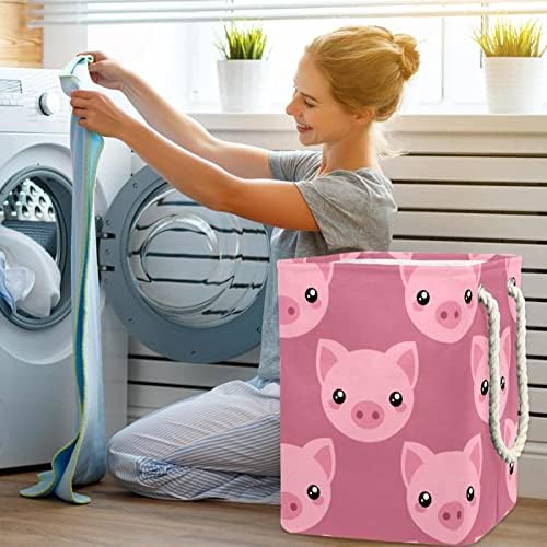 Симпатична розова свиња, алишта за перење на лице со рачки голема корпа за склопување за корпа за складирање, детска соба, домашен организатор,