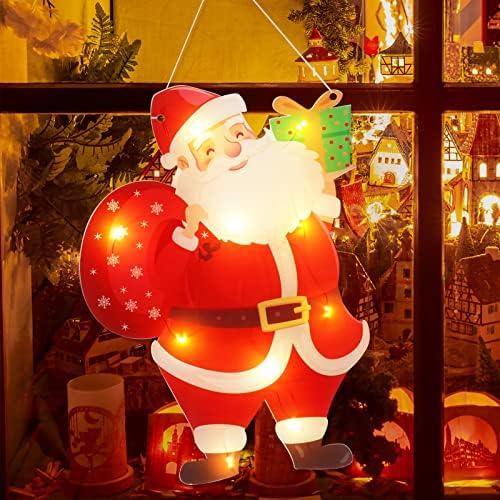 Осветлена Божиќна декорација на Силуета за божиќни прозорец 17 инчи светло на Дедо Мраз батерија оперирана со кука за вшмукување
