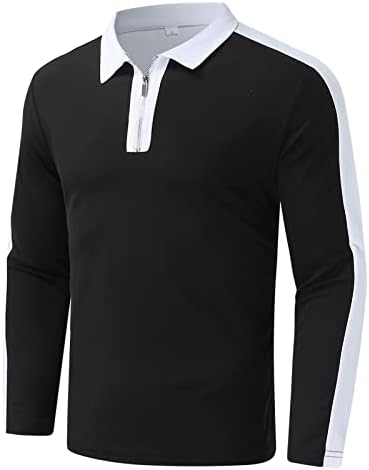 Xxbr полу-патент Поло кошули за мажи, долги ракави шарени блок во боја на крпеница врвови за вртење на јака обична кошула