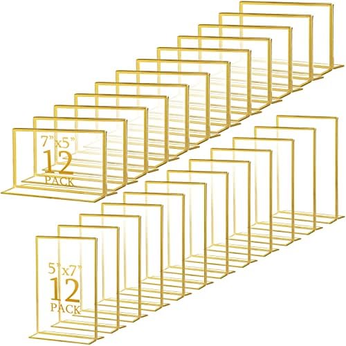 24 пакет златен акрилен знак на знак, златни рамки за слики со двојна еднострана свадбена табела Број на мени држач за свадбени ресторани број