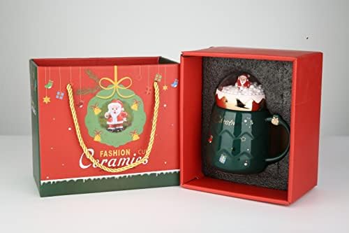 Encoft зелена Божиќна микро пејзаж чаши чаша чаша, кафе чаша, чаша Дедо Мраз, 500 мл керамички чаша со голем капацитет Креативен микро пејзаж Дедо Мраз Клаус Вода чаша Бо