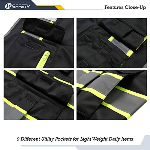 Jksafety 9 џебови за безбедност на висока видливост за мажите и жените патент предниот дел со рефлексивни ленти со hi-vis ги исполнува стандардите