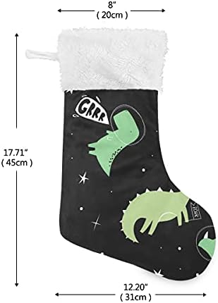Божиќни чорапи на Алаза, 18 инчи ласкави со големи зелени диносауруси црна галаксија и кадифен лавчиња со крзно манжетни, за