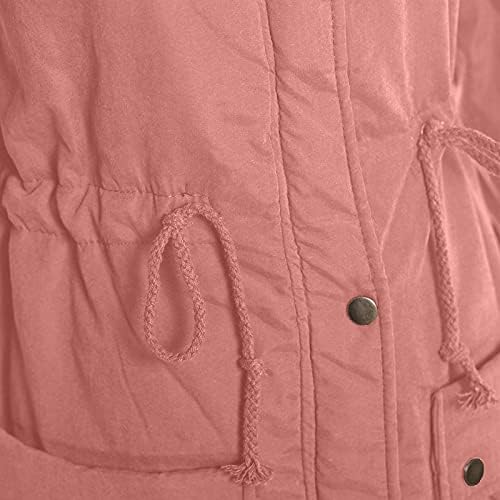 Зимски палто Foviguo, јакна со долги ракави за ракави за жени едноставна пад долга паб -патент цврста боја пуфтер јакна топло топло