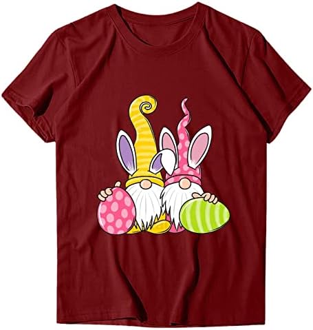 Лабава вклопена елигденска маица за жени смешни симпатични гноми јајца печатени маици обични графички маички со кратки ракави на