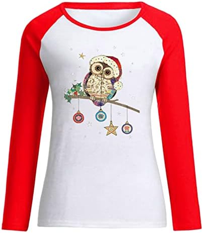 Christmasенски Божиќ печати долг ракав Raglan ракав во боја, маичка со врвни полиестерски мешавини кошули жени