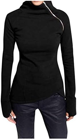 Женски долг ракав пулвер женски вратот патент џемпер тенок тенок бојата пролетна маица дневна кошула маичка блуза
