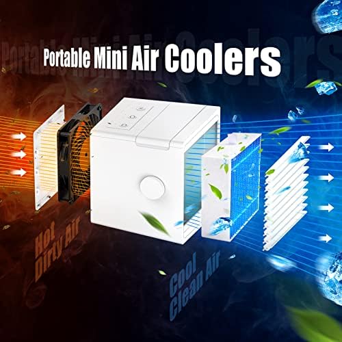 Преносни климатизери Ocrouki, мини личен AC со резервоар за вода од 800мл, USB -ладилник за десктоп со десктоп со LED ноќно светло за