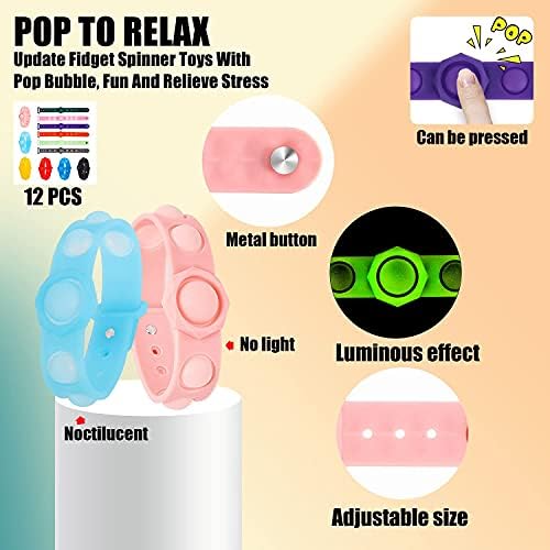 Milestar 12 пакет со рачен зглоб fidget Pop Pop Toy нараквица поп фид -играчки играчки меур 2 во 1 сензорни поп -играчки за возрасни деца