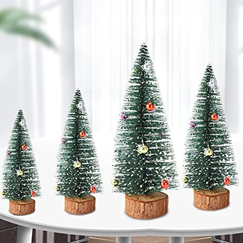 WYI 6 парчиња мини сисал снег Фрост елки 6 инчи шише четки со дрвја и орнаменти од топка, мали таблети новогодишни елки за Божиќна
