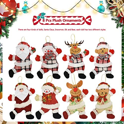 8 пакувања за Божиќни украси украси за украси за новогодишна елка/снежен човек/ирваси украси кадифен