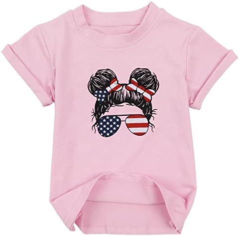 4-ти јули американско знаме бебе девојчиња кошула неуредна маица со маица Патриотски маички на врвови од вратот на вратот на вратот