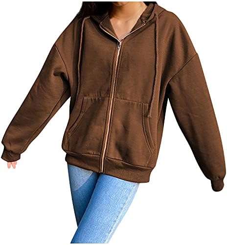 Zhuiming Womens Y2K zip up ooldies Преголема гроздобер џемпер џемпери за џемпери, јакни Harajuku streetwear alt Hoodie