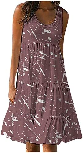 Caseенски резервоар со летен фустан без ракави лето цветни принт Бохо Сандерс А-линија за замав забава фустани лабава фустан со кошула
