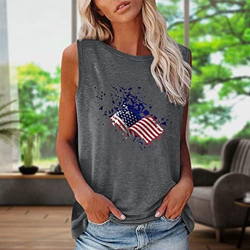 Tankенски резервоар за знамиња во САД на врвови жени американски starsвезди ленти патриотска маица 4 -ти јули лето лето -лежечки елек.