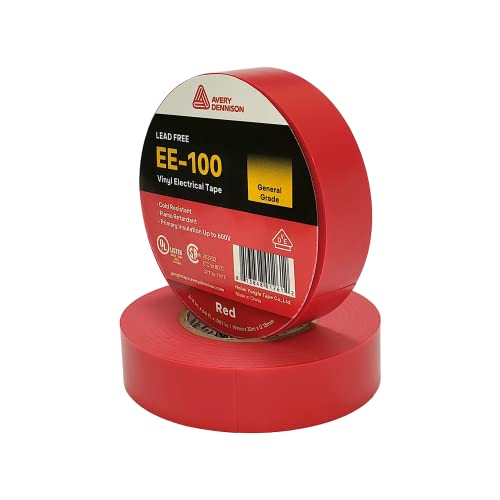 Општо за Ејвори Денисон користете винил електрична лента, EE-100, ¾ во x 66 ft, црвена, 10 ролни