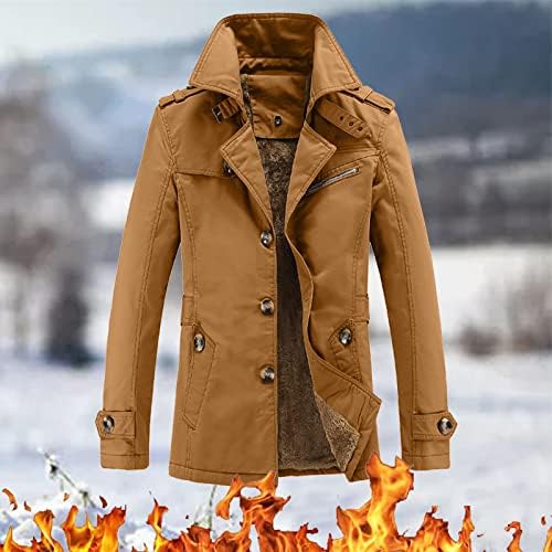 XXBR зимски јакни со едно гради за мажи, внатрешно копче руно надолу од јака од лаптоп, обична густа топла надворешна облека