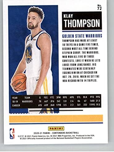 2020-21 Сезонски билет за кандидати за Панини 72 Клеј Томпсон Голден Стејт Вориорс НБА кошаркарска трговска картичка