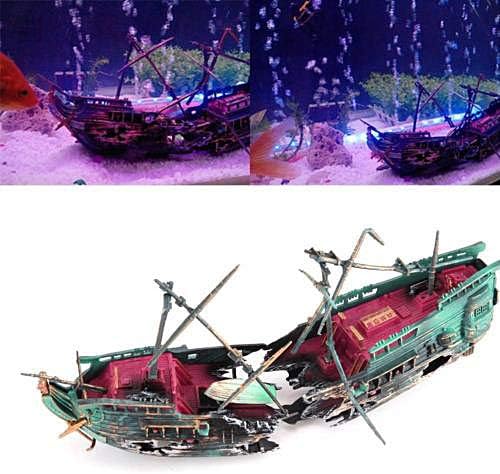 Аквариум украси смола голем брод wrech потонат пластичен брод воздух Сплит скршен бродолом за риба, украсен украс