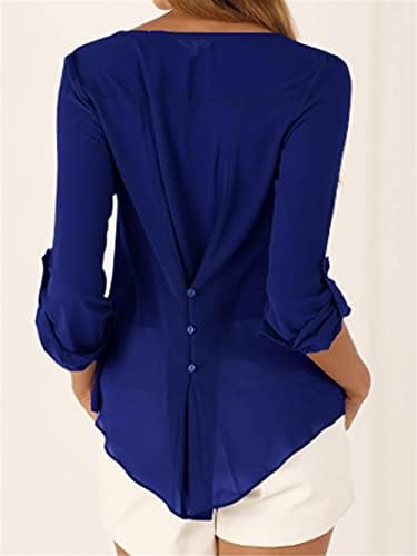 Longенски долги ракави на Andongnywell v вратот шифон блузи врвови деловни кошули влечете ракав лабава шифонска кошула
