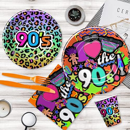 Партии за украси на забави HipVVild 90 -тина години - материјали за роденденска забава во 90 -тите години вклучуваат хартиена плоча, чаши,