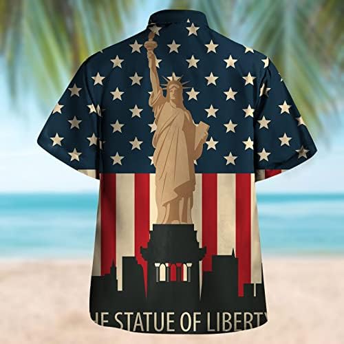 Хавајски боречки кошули за мажи со кратки ракави Денот на независноста на денот на печатењето надолу со кошула плажа обичен празник