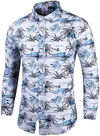 2023 Нови мажи лабава печатена кошула со долги ракави плус големина модна обична плажа празнична салон за цвеќиња мажи тенки долги