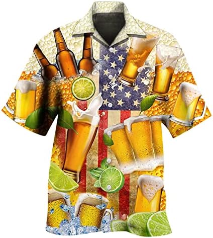 Bmisegm летни теретани кошули машки машки пролет/лето Денот на независноста знаме знаме пиво мода обична забава кошули со плажа мажи со