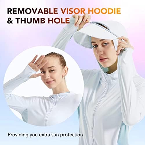 Monster Valley upf 50+ јакна за заштита на сонцето, патент до худи со долги ракави, лесен пешачење за отворено изведба на кошулата