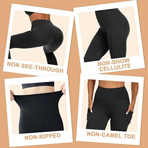 Гајхај 3 пакувања со џебови за жени - Контрола на стомакот со високи половини, мека тренинг салата за јога панталони