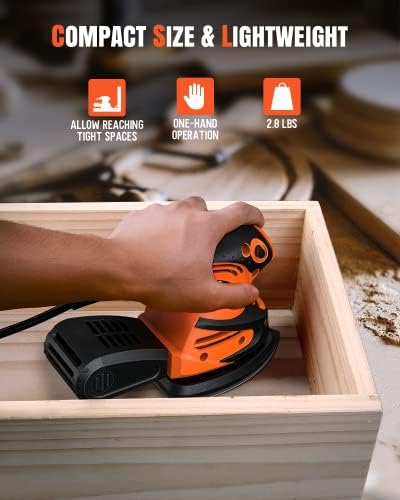 DWT детали Sander, 1.5A 15000 OPM Electric Sander со 24 парчиња песочни песоци, ефикасен систем за собирање прашина и детали за прицврстување