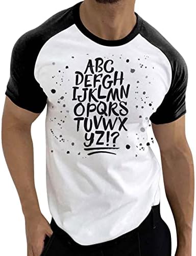 ZDDO летни маици со краток ракав за мажи, блок во боја, смешна азбука за печатење o вратот на врвот на маичката за вежбање