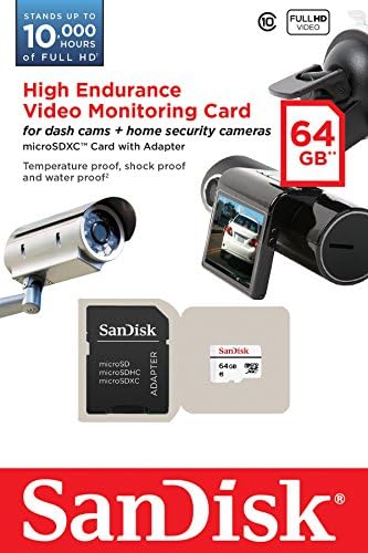 Sandisk Висока Издржливост Видео Мониторинг Картичка Со Адаптер 64GB, Бело