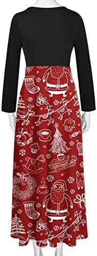Жени Кариран Макси Фустан Божиќна Снегулка Графички Печатена Империја Половината Долг Фустан Секојдневни Фустани Со Долги Ракави