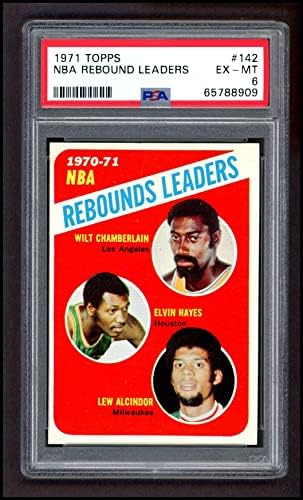 1971 Топпс 142 НБА лидери на скокови на Лју Алчиндор/Вилт Чемберлен/Елвин Хејс Лос Анџелес/Хјустон/Милвоки Лејкерс/Ракети/Бакс