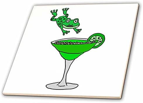 3дроза Сите Насмевки Уметност-Смешно-Смешно Зелена Жаба Скокање Во Маргарита Стакло-Плочки