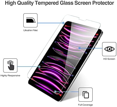 Procase iPad Pro 12.9 Заштитник на екранот 2022 2021 2020 2018, комплетен стаклен екран на филмот за екранот за iPad Pro 12.9 ”6 -та 5 -та
