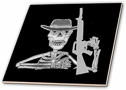 3дроза Сите Насмевки Уметност-Смешно-Смешно Скелет Со Пушка Пиштол Лов Цртан Филм-Плочки