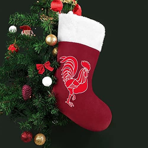 Црвен петел петел Божиќ што виси порибување симпатична санта чорап за украси за Божиќни украси украси подароци